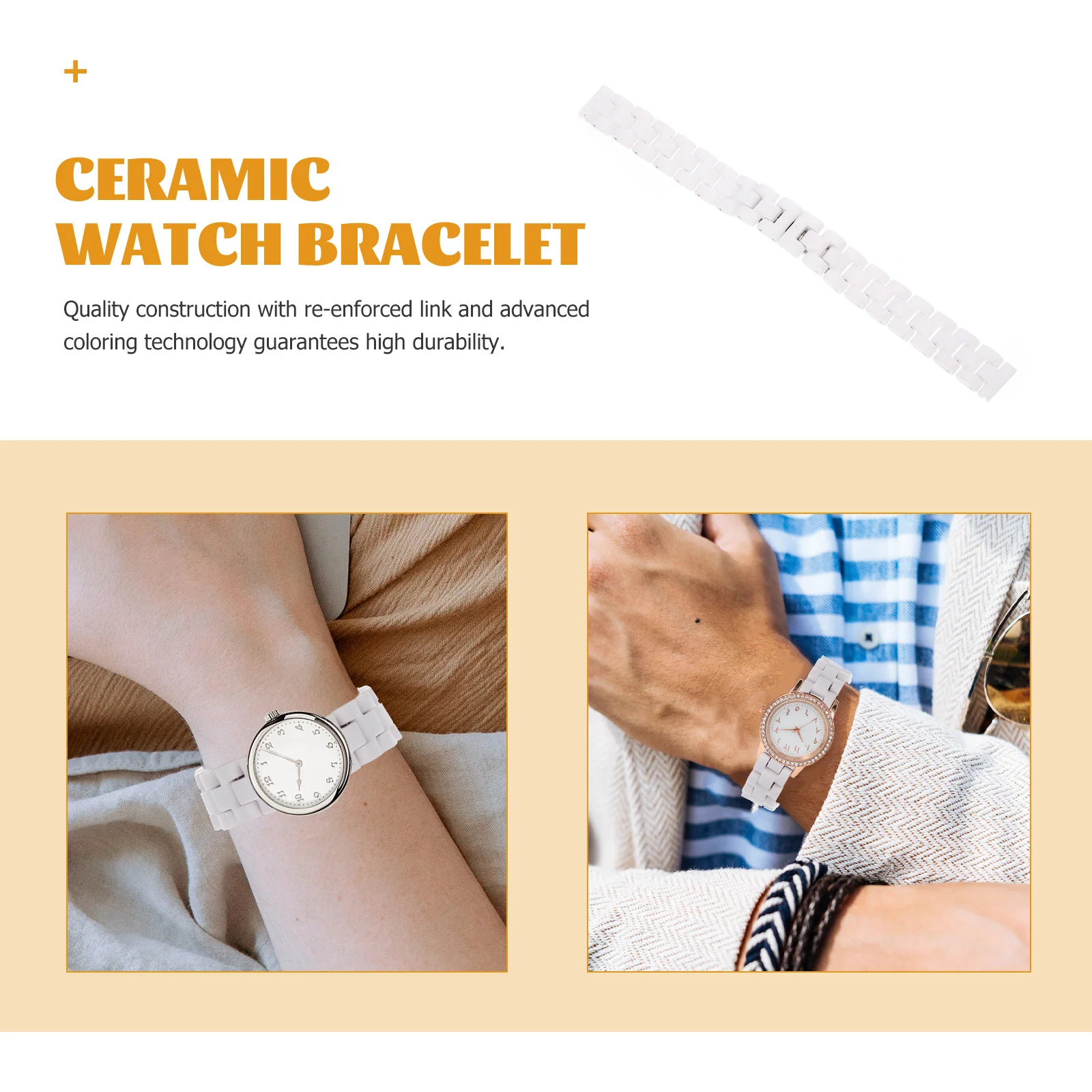 

White Ceramic Watch Strap Flat Mouth Quick Release Replacement Bracelet Band For Comfortable Wearing Scratch Resistant