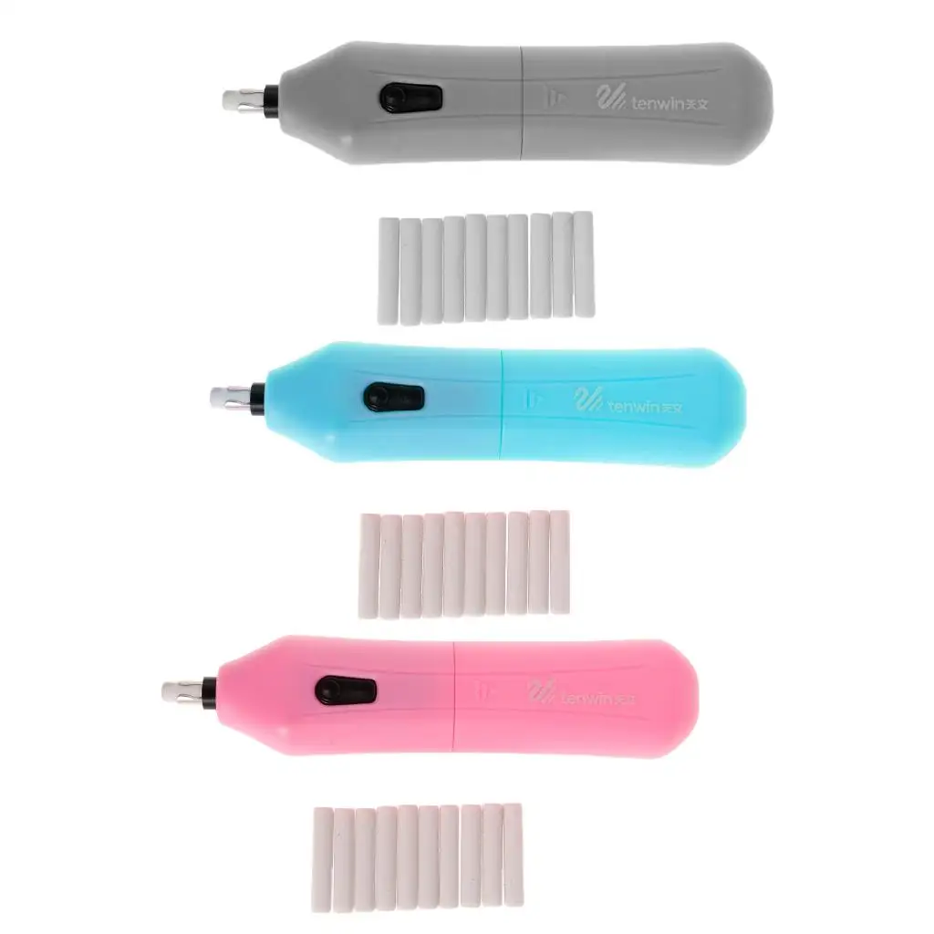 Eraser elétrico automático portátil, operado a pilhas, 10x branco recargas