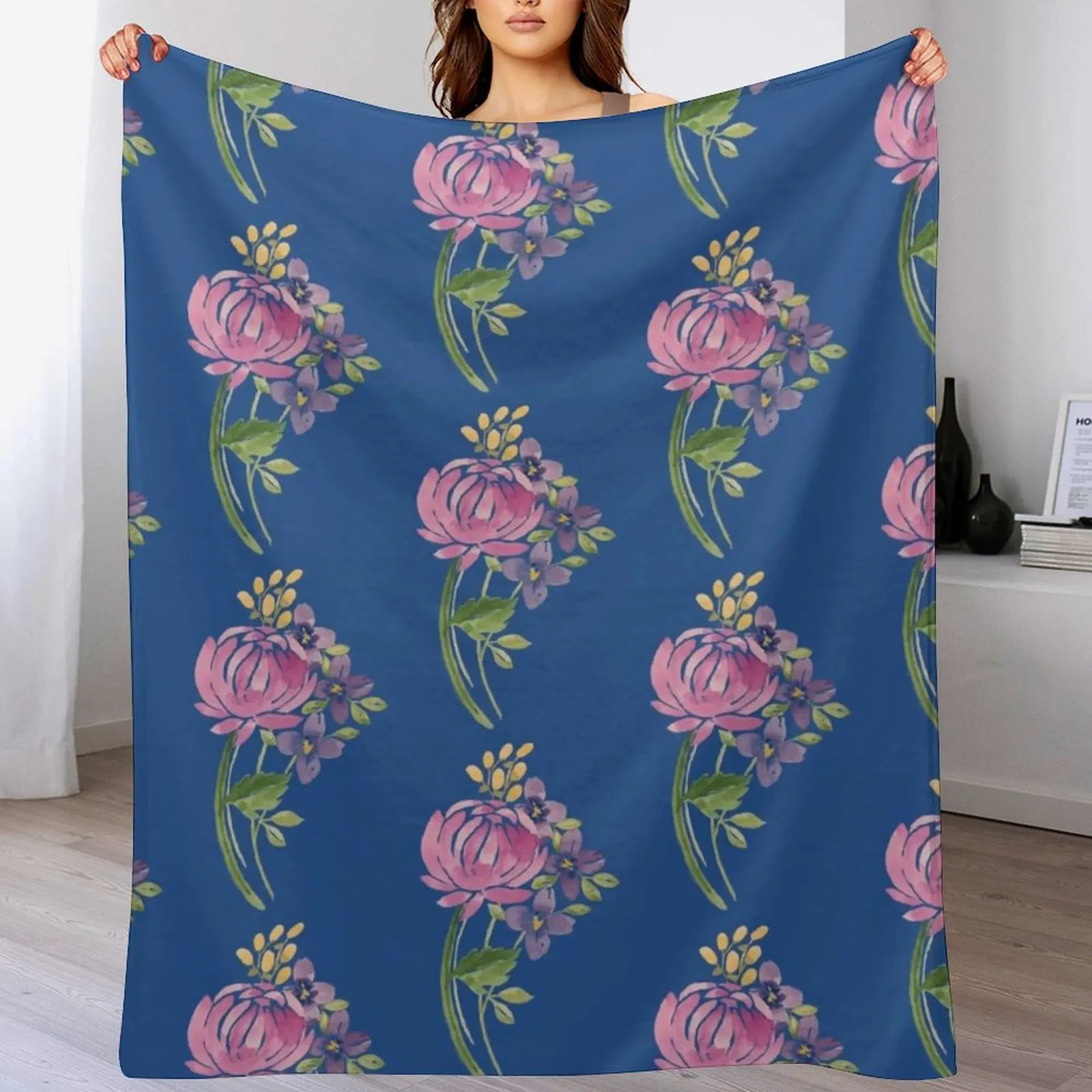 Watercolor Floral Arrangement Throw Blanket manga Hairys Bed covers Blankets