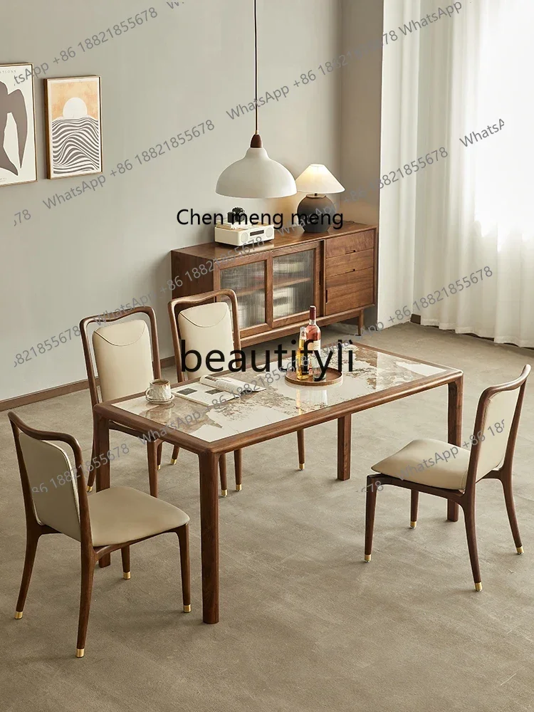 

North American black walnut rock slab dining table Italian light luxury dining table all solid wood rectangular table2936