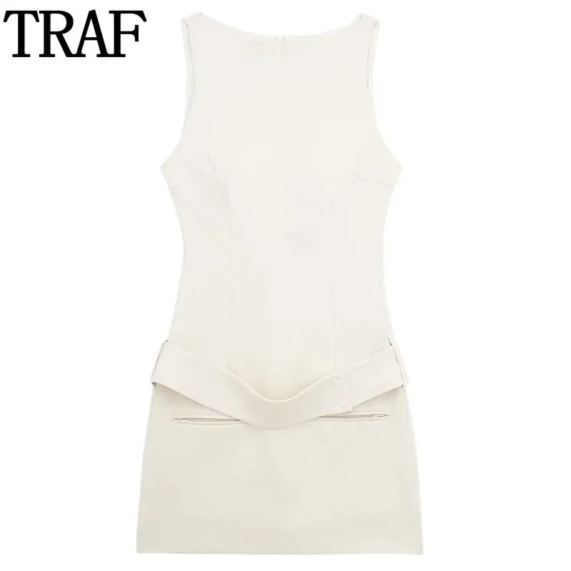 

TRAF Belted Short Dresses For Women Sleeveless Tank Mini Dress Woman Office Casual Bodycon Dress Summer Elegant Party Dresses