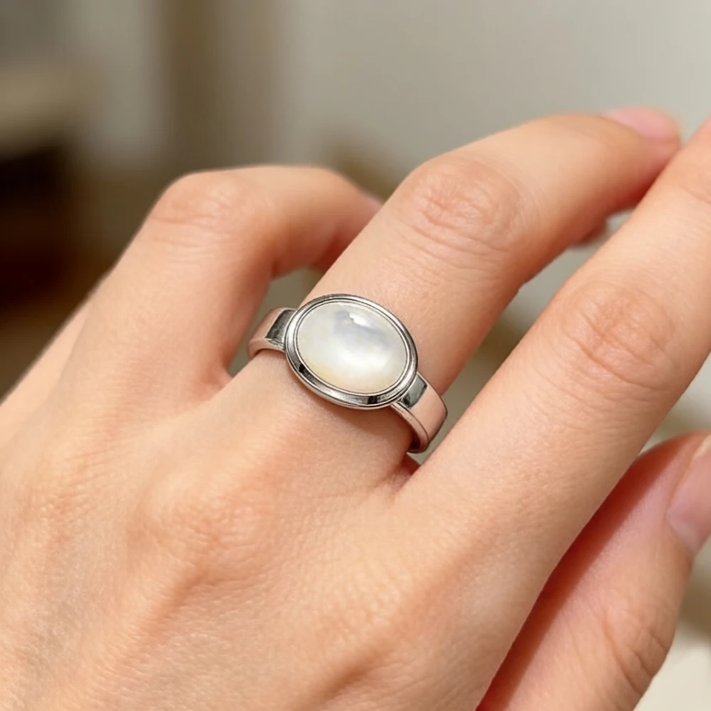 Ring mit weißem ovalem Stein, trendiger feiner Schmuck für Damen, brandneues Geschenk aus reinem 925er-Sterlingsilber – Detail 2