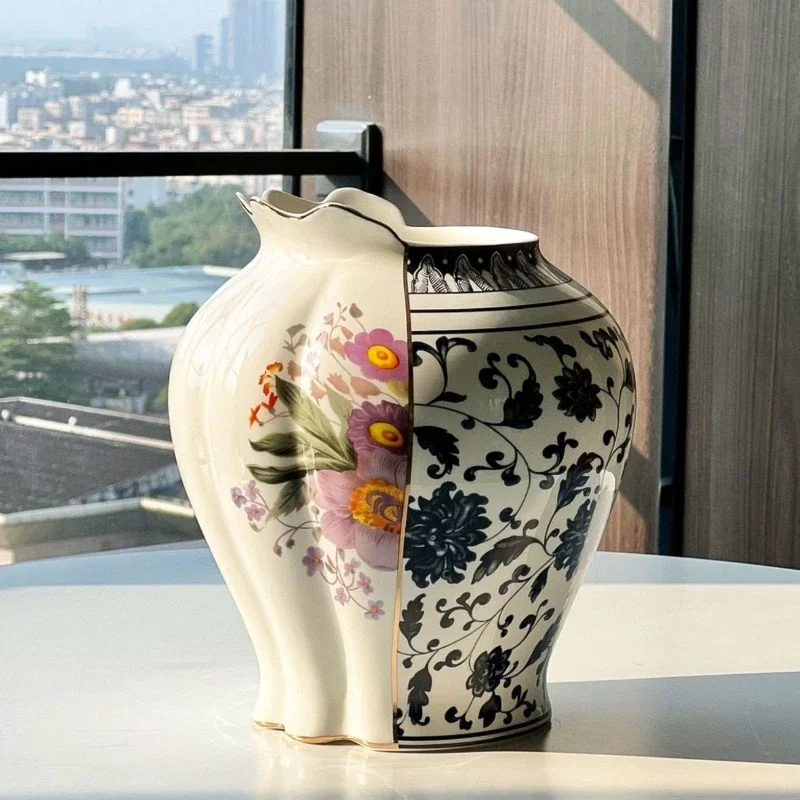 Niche Entrance Ceramic Chinese and Western Vase High-End Ornament Living Room Flower Arrangement