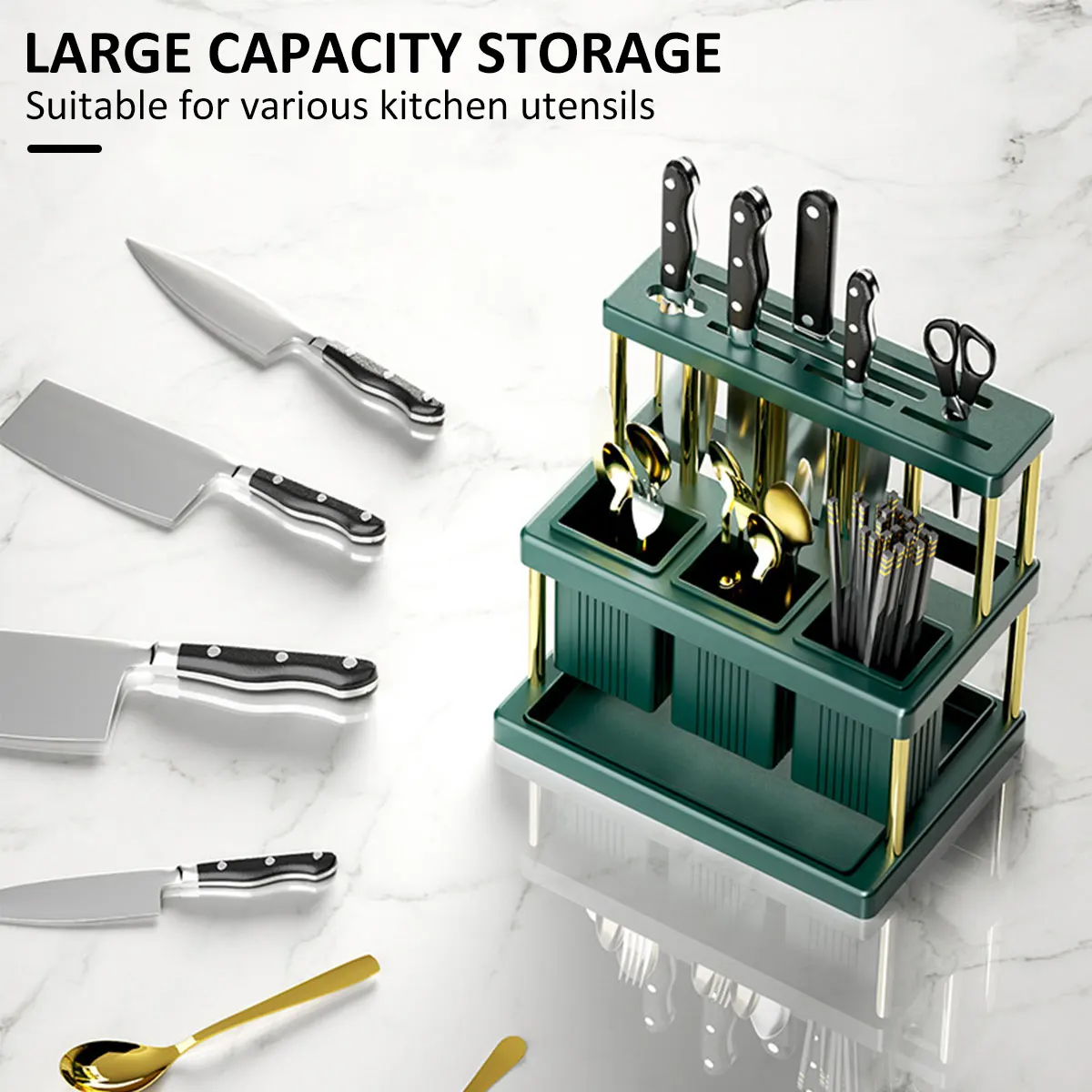 Kitchen Knife Holder Multi-Function Cutter and Cutlery Drainer Rack PP Space Saving Kitchen Utensil Organizer Rack New