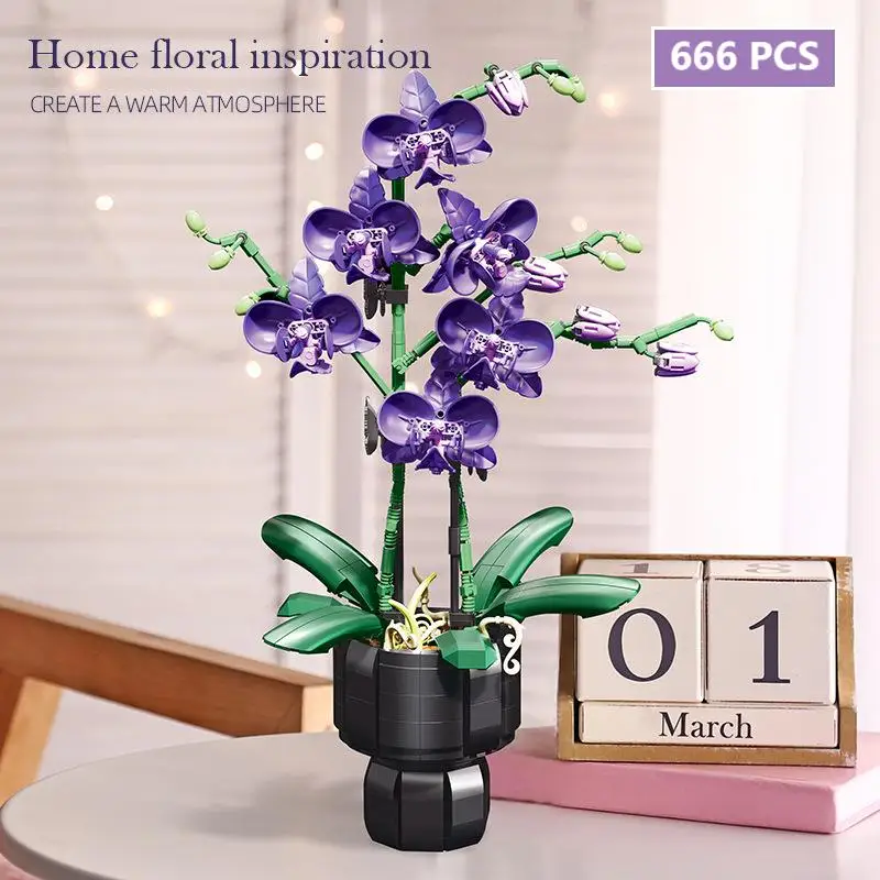 

MOC Bricks Flower Bouquet Building Blocks Set Elegant Violet DIY Model with Assembly Decoration Birthday Gifts for Adults Kids
