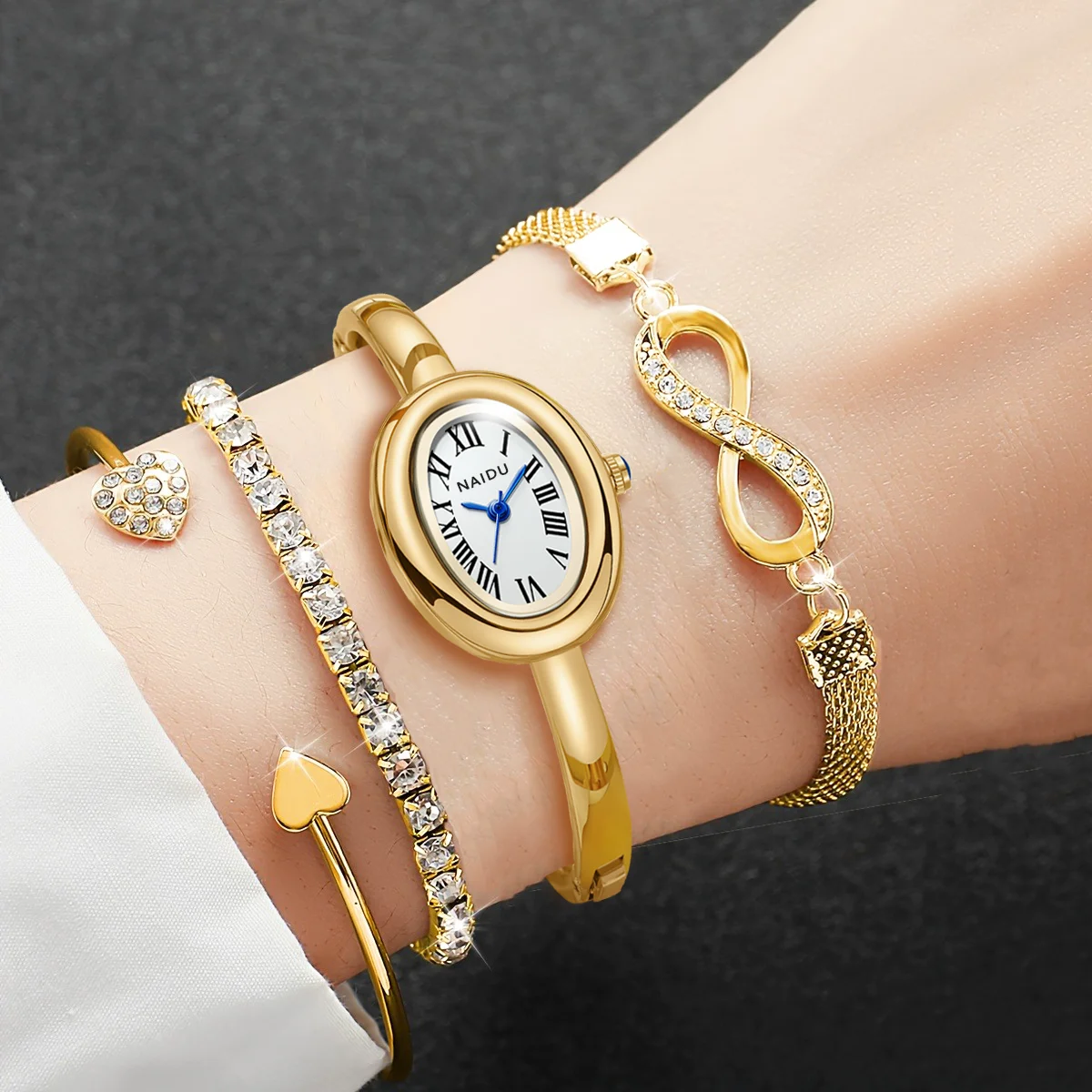 

4 шт. женские часы набор БЕСПЛАТНЫЕ браслеты ретро роскошные женские водонепроницаемые браслеты из нержавеющей стали кварцевые часы