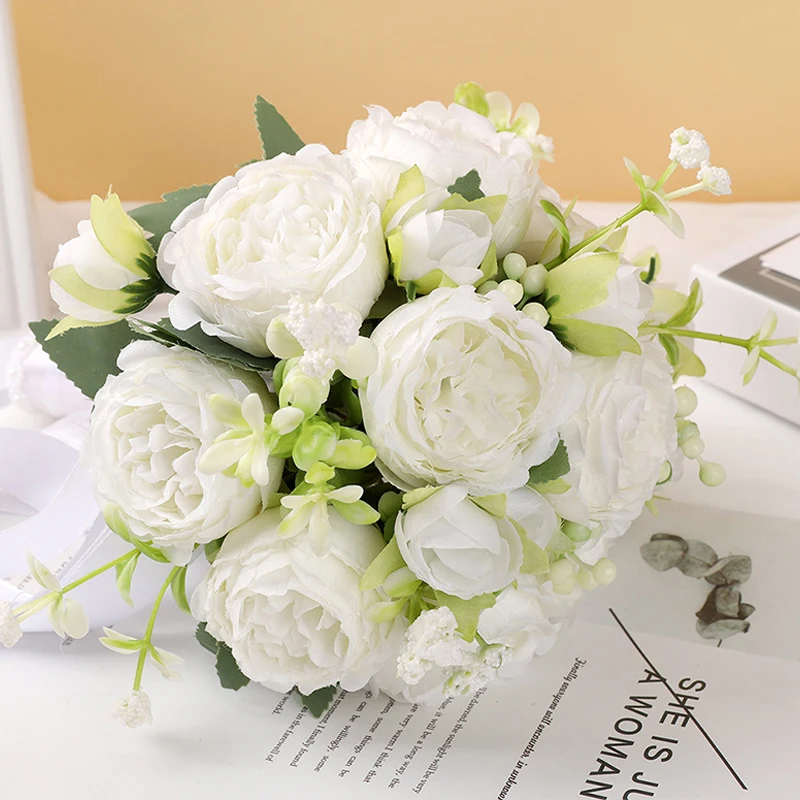 Bouquet de Pivoines Artificielles pour Patients Mariée, Fleurs Sed Charnière à la Main, Décoration de Bal, 1 Pièce