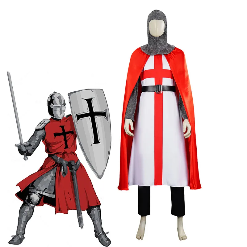

Костюм рыцаря для взрослых, евро 2025 г., футбольный мужской костюм ST Georges Day, нарядное платье, средневековая военная крестоносца, военная форма, костюм для мужчин