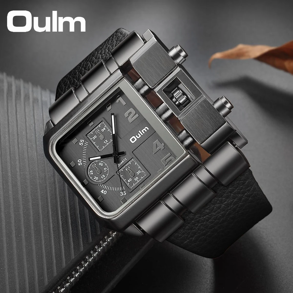 Oulm Casual Wristwatch Square Dial Wide Strap Men\'s Quartz Watch Luxury Brand Male Clock Super Big Men Watches Relogio Masculino