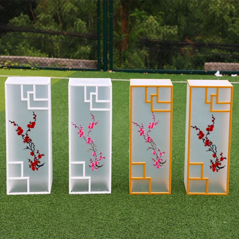 Chinese Film Road Lead Wedding Scene Decoration, Wrought Iron Props Embroidery plum Square Column Road Layout, 40 cm 60 cm 80cm