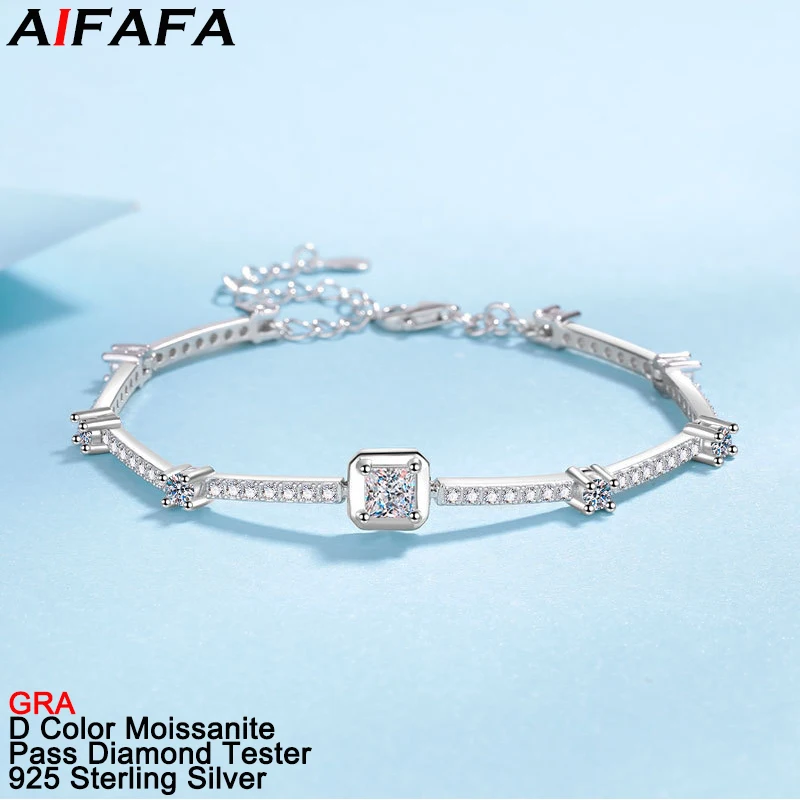 

Square Full Moissanite Tennis Chain Bracelet for Women Shine s925 Sterling Silver Moissanita Lab Diamond Hand Fine Jewelry GRA