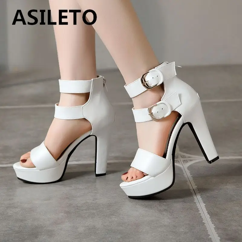 

ASILETO Design Fashion Sandals for Women Chunky Heels 12cm Platform Zipper Belt Buckles Large Size 48 49 50 Sexy Dating Shoes