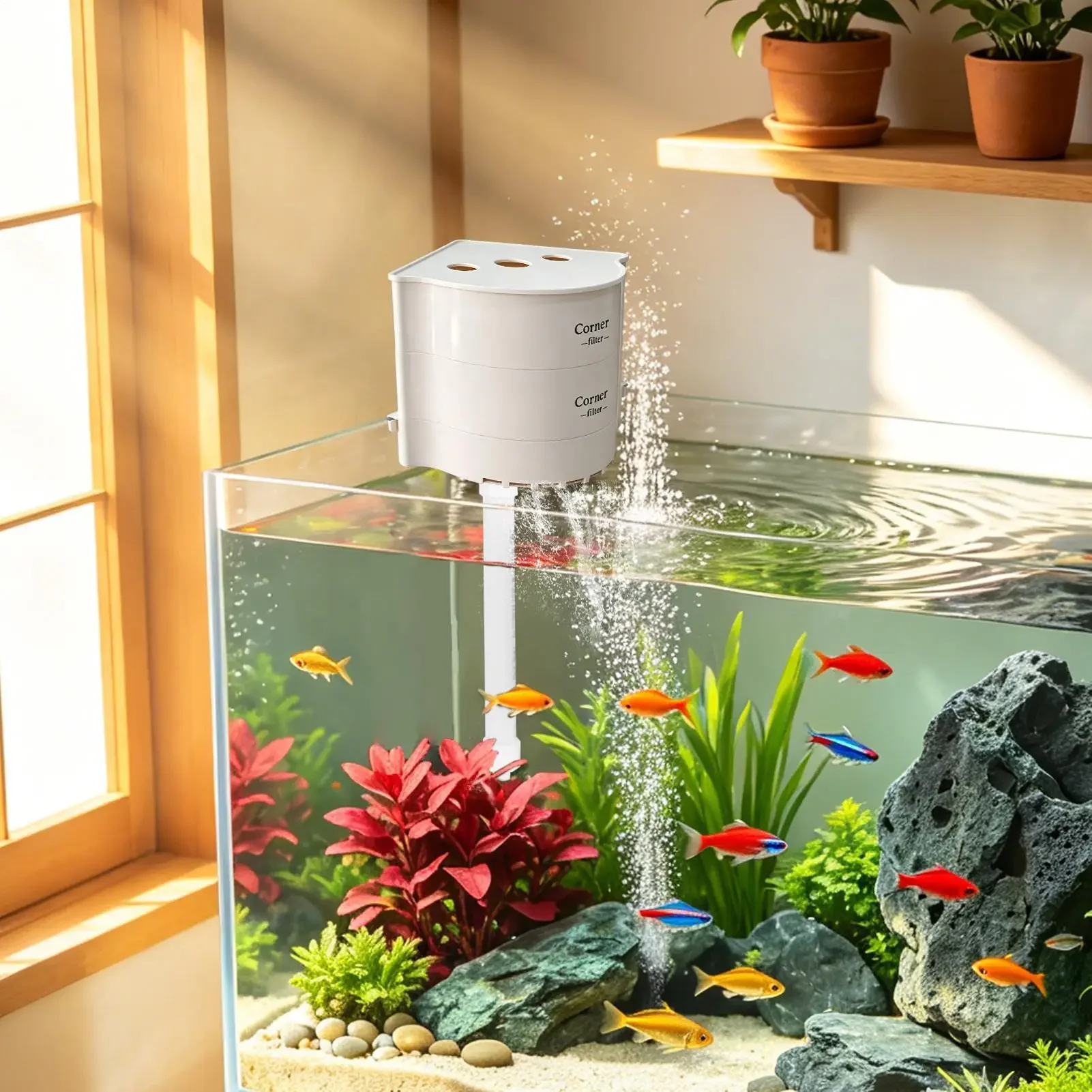 Aquarium Filter Box Corner Filtration Box For Fish Tank Aquarium Mute Cycle Oxygenate Filter For Fresh water Home Office