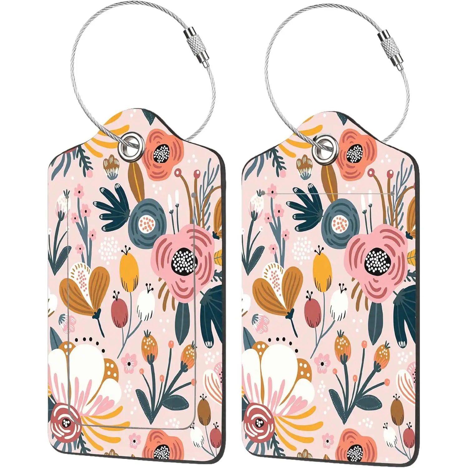 

2 Pack Luggage Tag for Suitcase Creative Floral PU Leather Suitcase Tag Identifiers with Privacy Name Address Labels and Durable