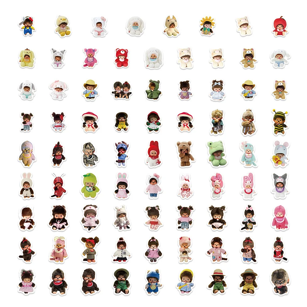 80 Stück Monchhichi Graffiti-Aufkleber für Kinder, Kawaii, wasserfest, für Telefon, Computer, Notebook, Schreibwaren, DIY, Spielzeug, Geheimnis – Detail 5