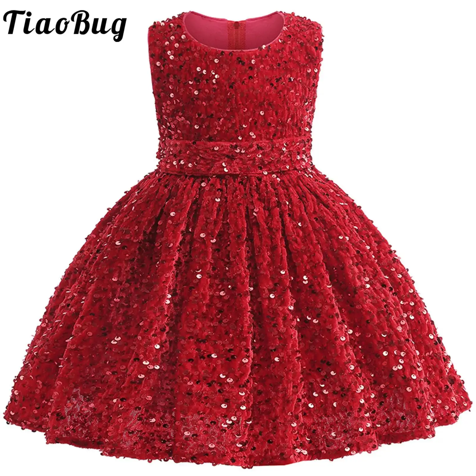 

Toddlers Kids Girls Christmas Party Princess Dress Sleeveless Sparkly Sequins Dresses Wedding Birthday Banquet Performance Gown