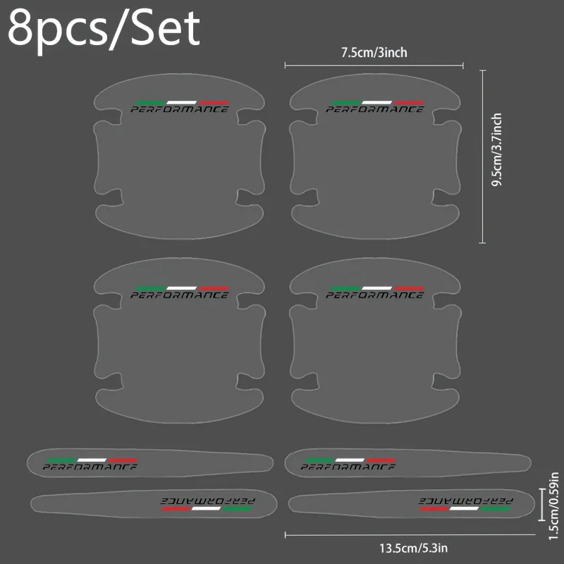 8Pcs/Set Italian Flag Performance Door Cup & Handle Stickers, Waterproof Anti-Scratch PVC Car Decals