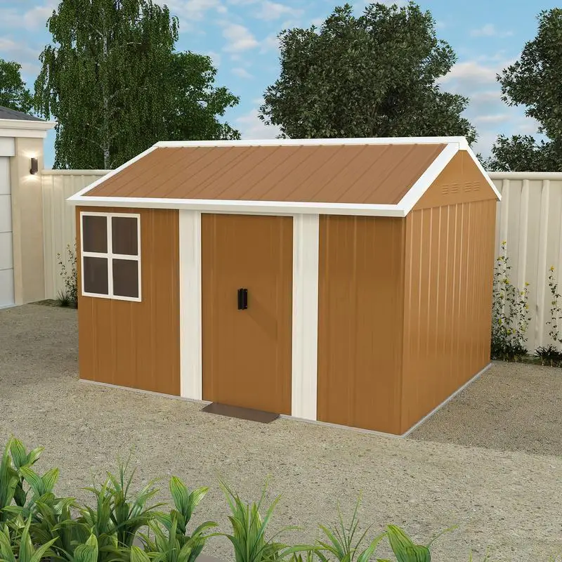 

Heavy-Duty 8x10 Ft Metal Storage Shed with Windows and Lockable Door, Weatherproof Outdoor Garden Shed with Ventilation for