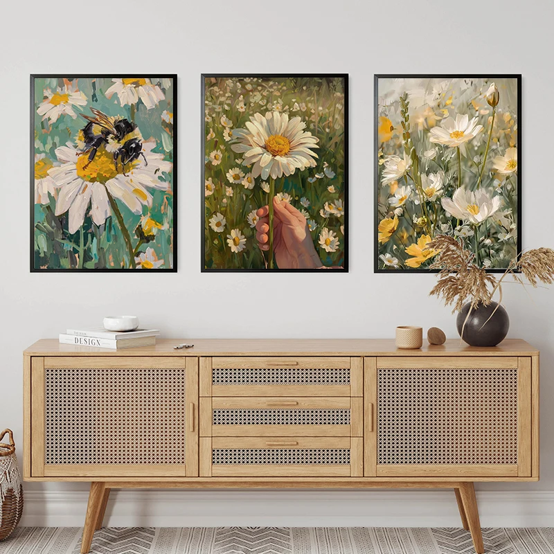 Spring Academy Wind Plant Flowers Daisies Tulip Butterfly Bees Retro Poster Canvas Paintings Wall Art Pictures Home Decor