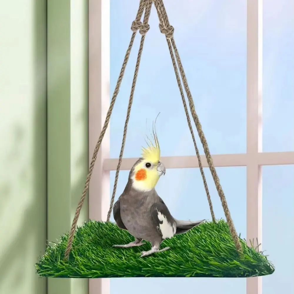 

Artificial Grass Bird Swing Mat Round/Square Shape Natural Hamster Sleep Bed Hanging with Hooks Foraging Mat Toys Bird Cage