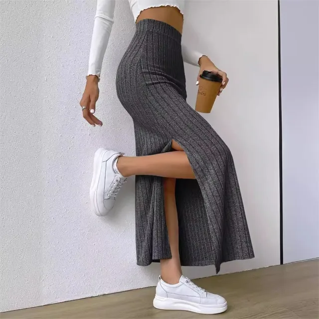 2024 Jesienna nowa dzianinowa długa spódnica z wysokim stanem dla kobiet Faldas Mujeres Office Lady Solid Color Casual Skirts