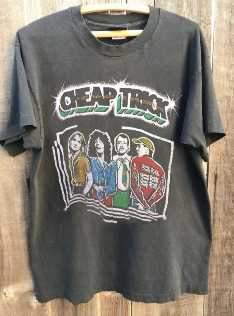 Camiseta Vintage de los años 80 de Cheap Trick Tour Rock Band, color carbón, unisex, para hombre y mujer, camiseta de verano unisex de alta calidad, manga corta