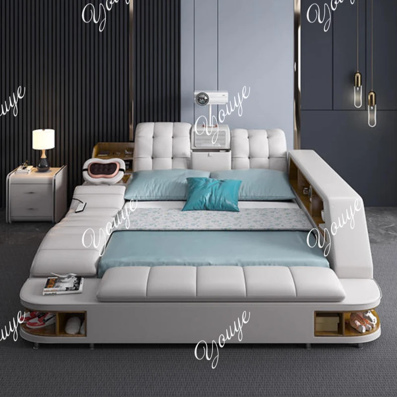 

Massage Smart Bed Luxury Double Bedroom King Size Design Sleeping Massage Bed Wooden Simple Letto Matrimoniale Hotel Furniture