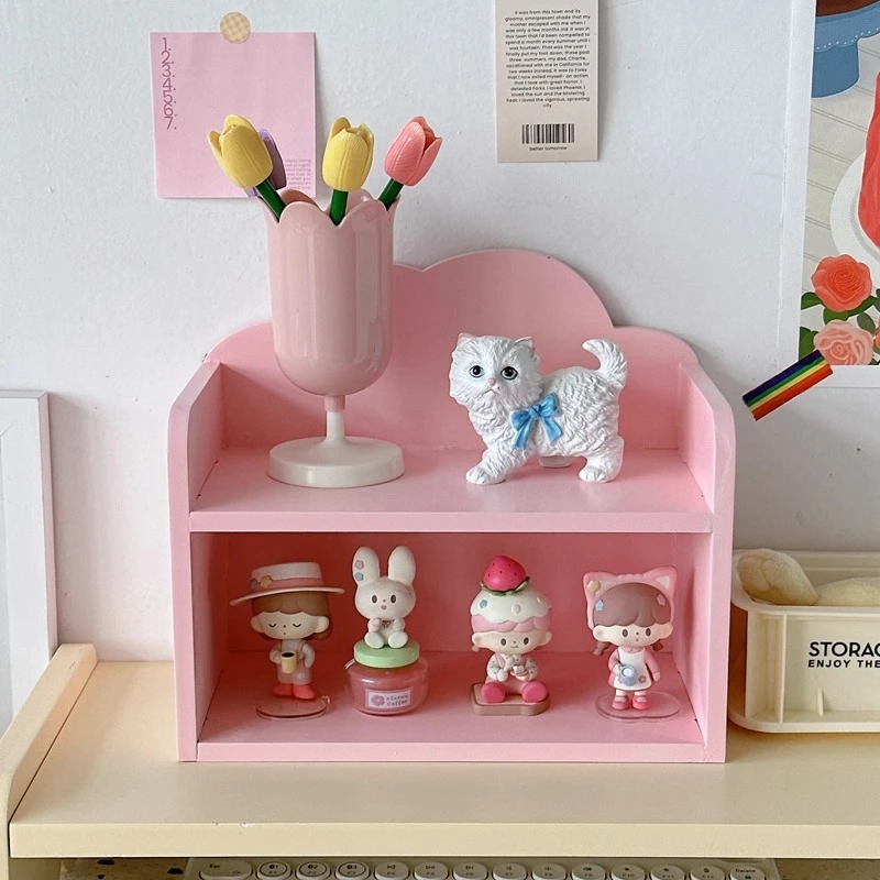 Picture 3: Wooden Double-layer Storage Rack Storing Organizing Placing Small Statues Cosmetics Bedroom Desktop Decorative Display Rack