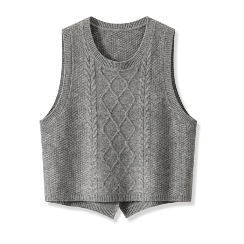 Women 100% Pure Merino Wool Vest Sleeveless Sweater Spring Autumn O-Neck Vest Warm Tops Knit Waistcoat Loose Outer