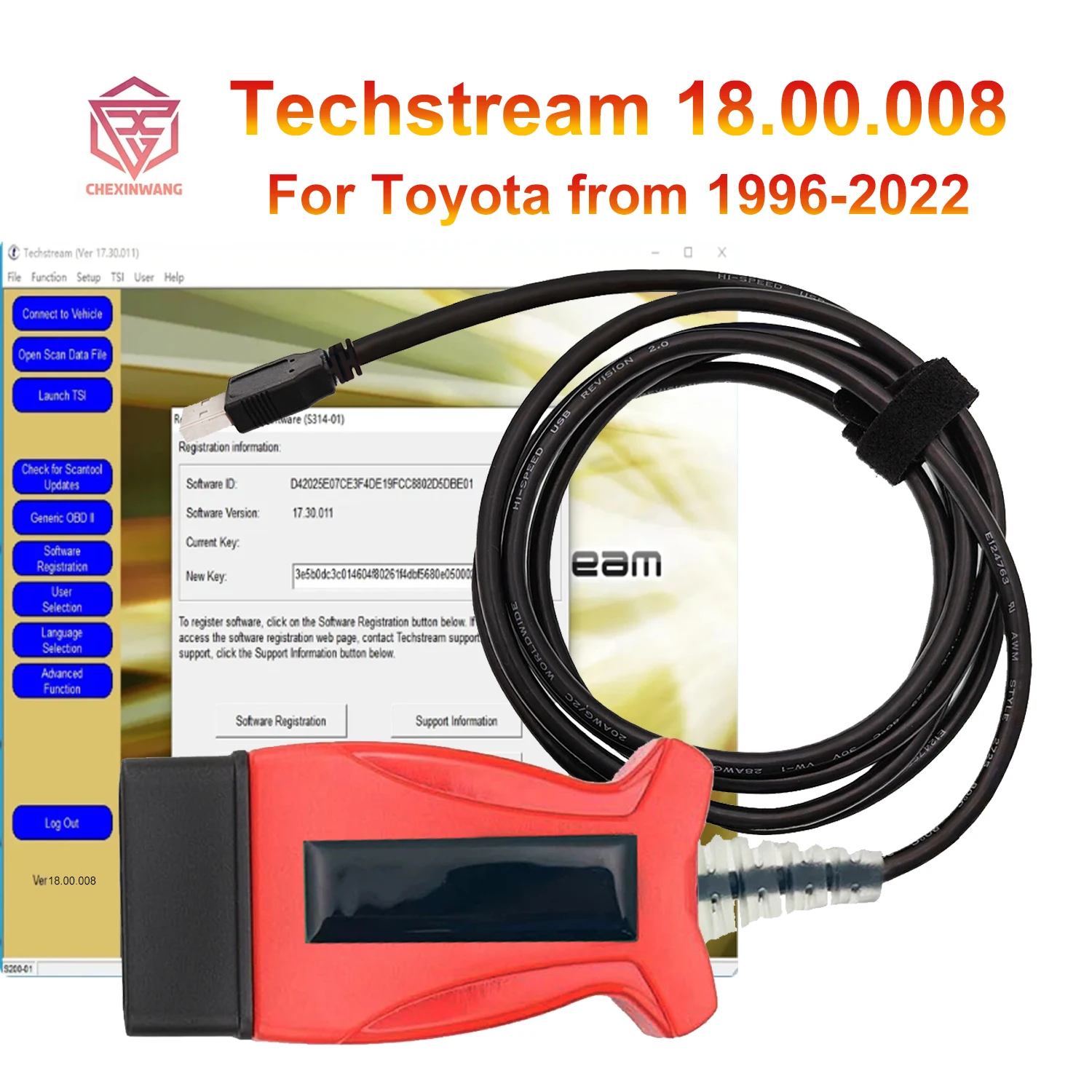 V160 JLR Pro J2534 for TOYOTA TIS Techstream 18.00.008 3 in 1 OBD2 Scanner Support Volvo Cable PK MINIVCI MINI VCI