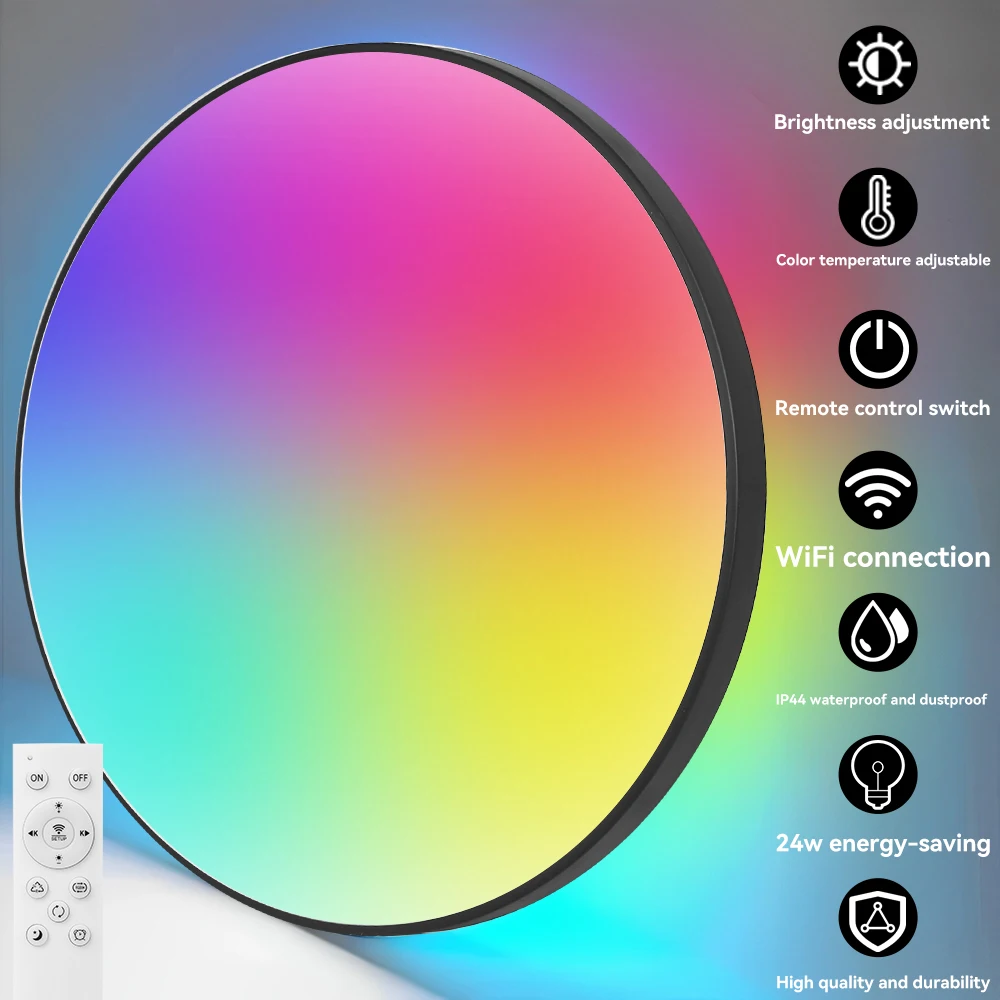 Imagem -05 - Escurecimento Remoto Bluetooth Luz de Teto Led Smart Lustre Rgb Tuya Iluminação Decoração de Interiores Alexa Lâmpadas do Painel