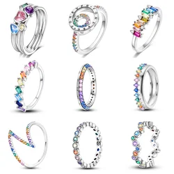 925 Sterling Silver Rainbow Colorful Zircon Closed Ring For Women Valentine's Birthday Fine Gifts Wedding Jewelry Accessories