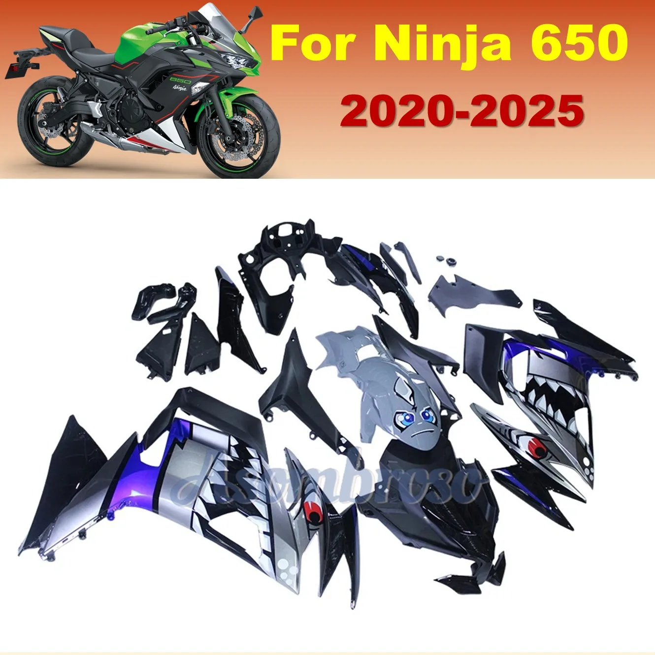 Motorcycle Fairing kit For NINJA650 2020 2021 2022 2023 2024 2025 Grey Shark Bodywork ER-6F 20 21 22 23 24 25 ABS Plastic Set