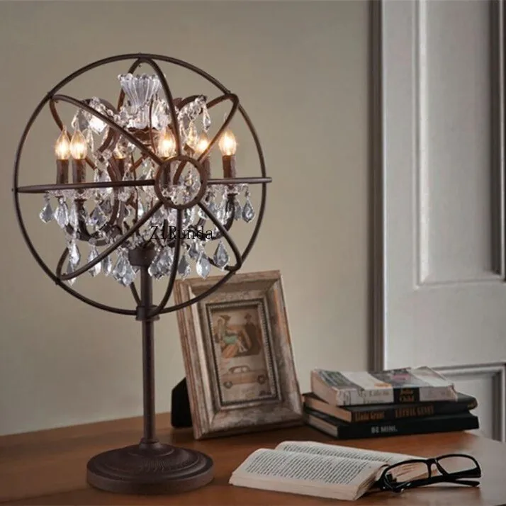 โคมไฟตั้งโต๊ะคริสตัลทรงวงแหวนเหล็กโบราณ สไตล์เรโทร โคมไฟตั้งโต๊ะที่มีเอกลักษณ์เฉพาะตัว