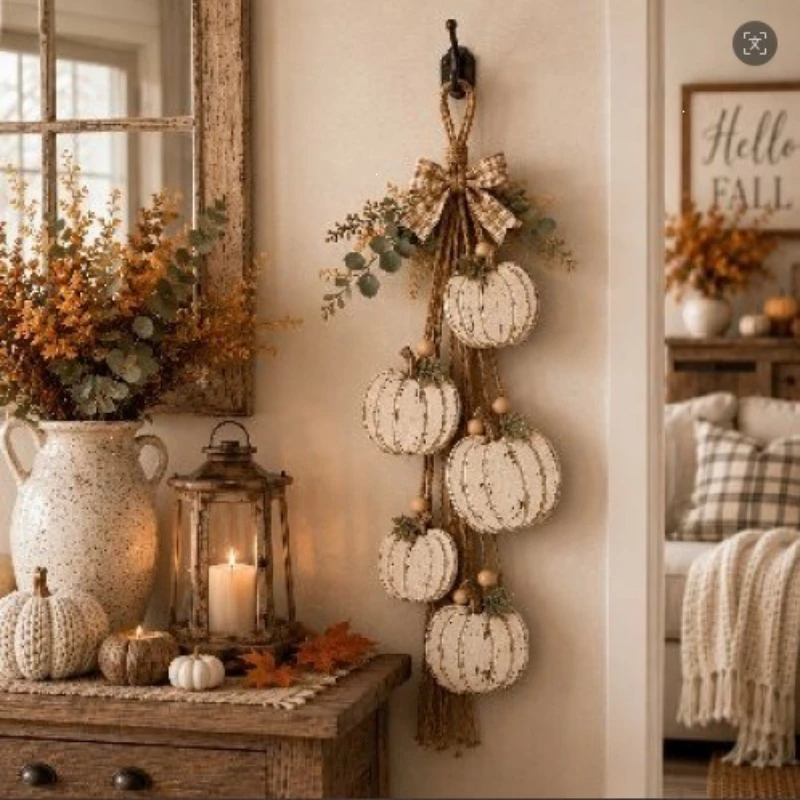 Hanging Heart Pumpkin Wall Decor Seasonal Ornament for Halloween Thanksgiving Festive Home Decoration Art Craft Hanging Décor