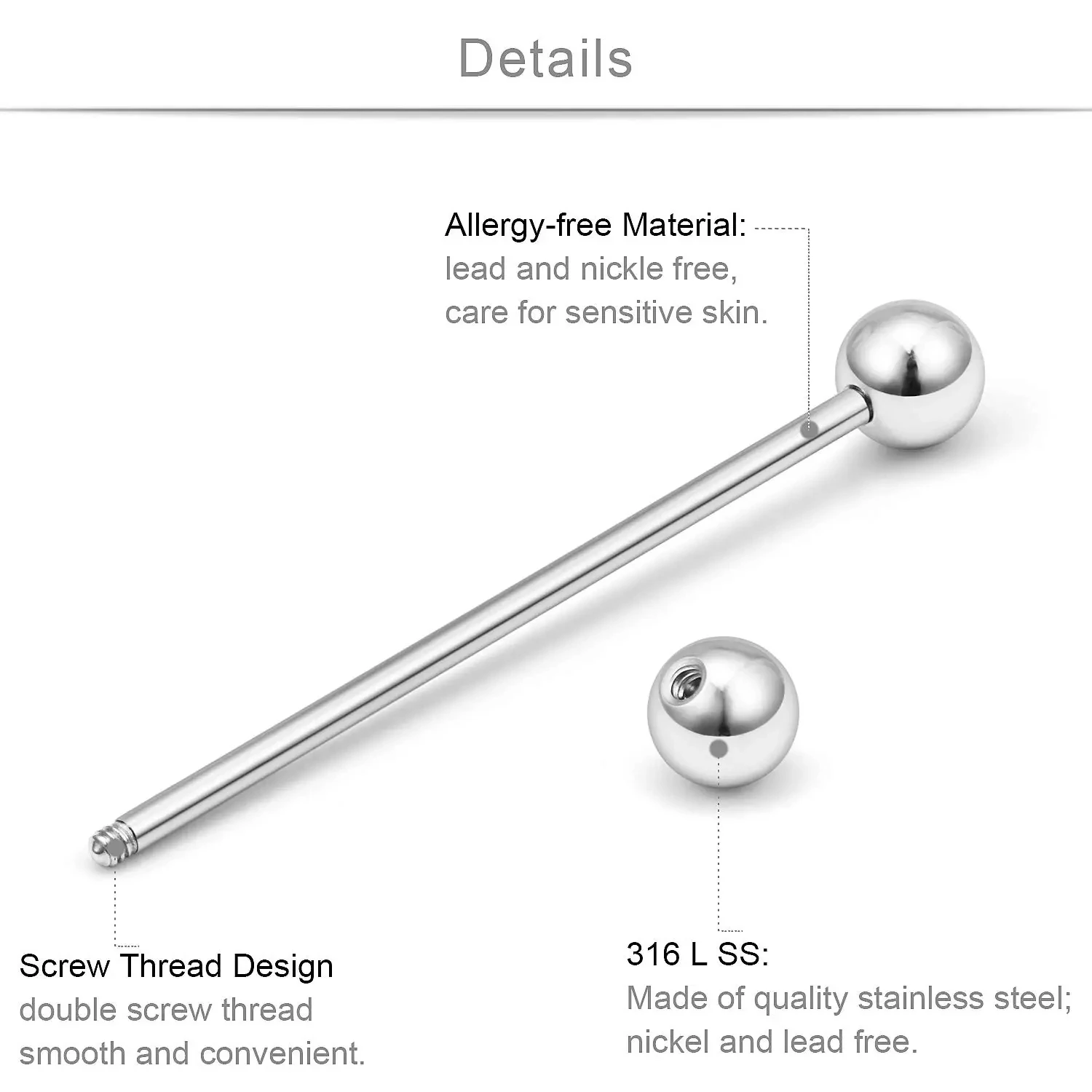 10Pcs/1Pcs 14G Stainless Steel Industrial Barbell Earring Cartilage Body Piercing Jewelry 32mm 35mm 38mm Earrings Acrylic