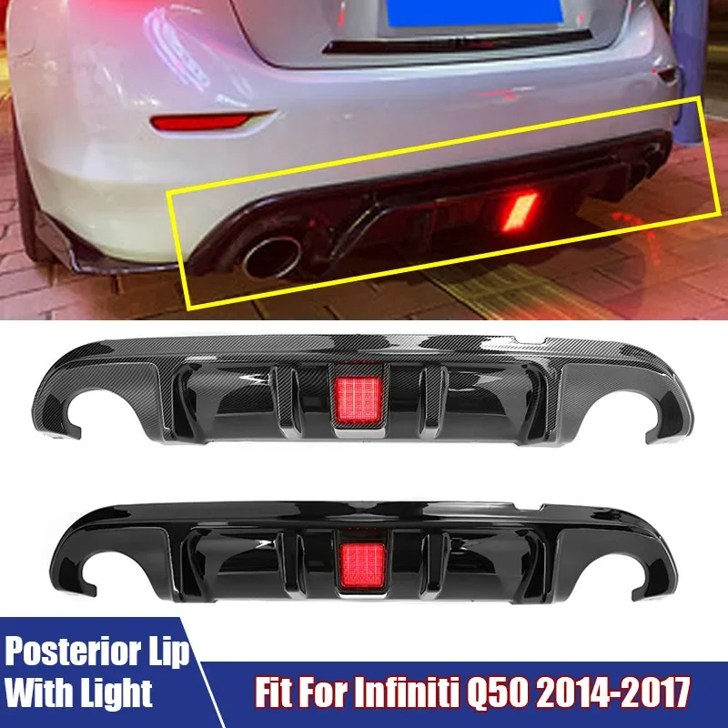 Car Rear Bumper Diffuser Spoiler And Light For Infiniti Q50 2014-2017 Car Modification Accessories Posterior Lip Body Cover Trim