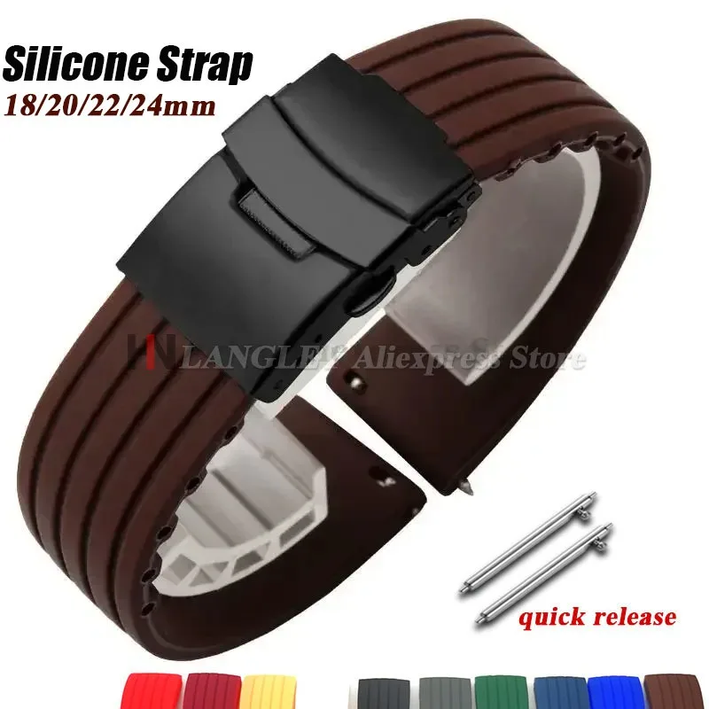

Quick Release Silicone Watchband 18mm 20mm 22mm 24mm for Huawei Watch GT2/3/4 for Omega for Seiko for Fossil Rubber Sport Straps