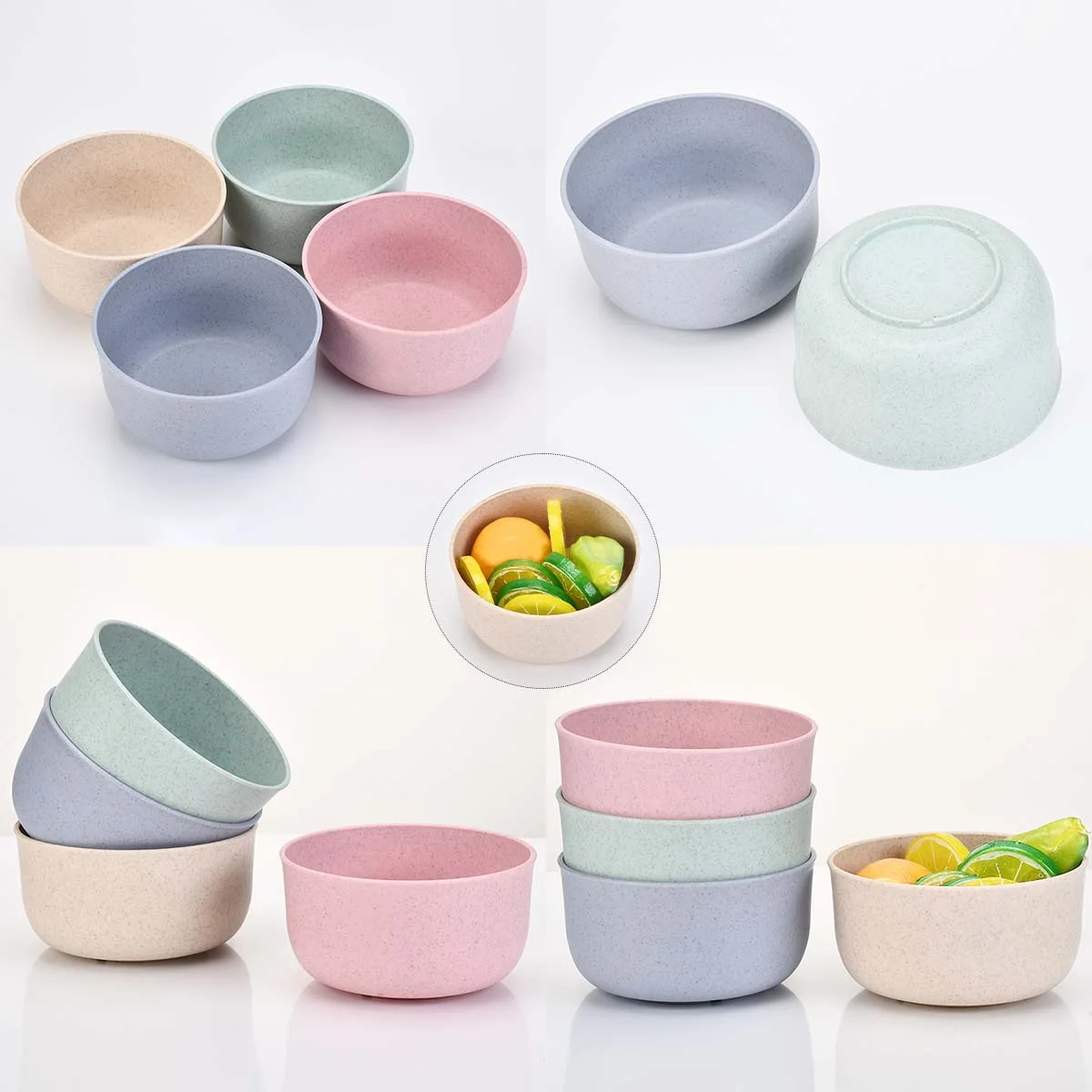 4Pcs/set Kitchen Tableware Wheat Straw Bowl Food Grade Wheat Rice Bowl Tableware Food Container Dessert Salad Rice Bowl Sets