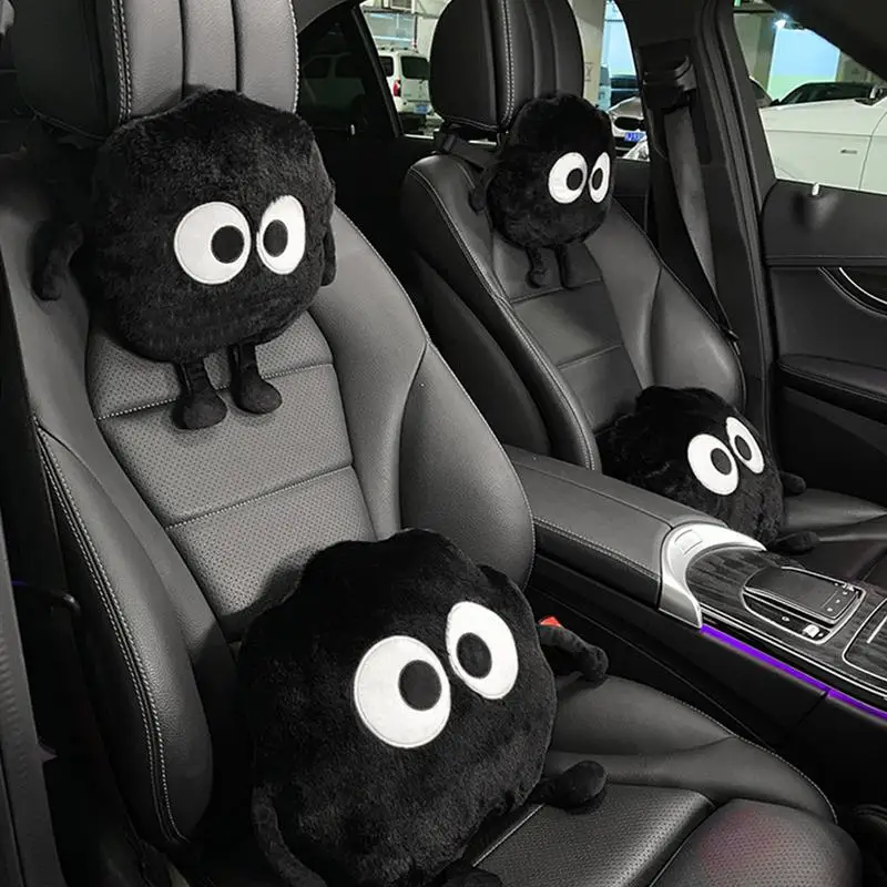 Plush Black Car Cushion Winter Plush Seat Warm Anti-Freezing Car Seat Cushion Soft Lumbar Support Cartoon car Backrest Headrest