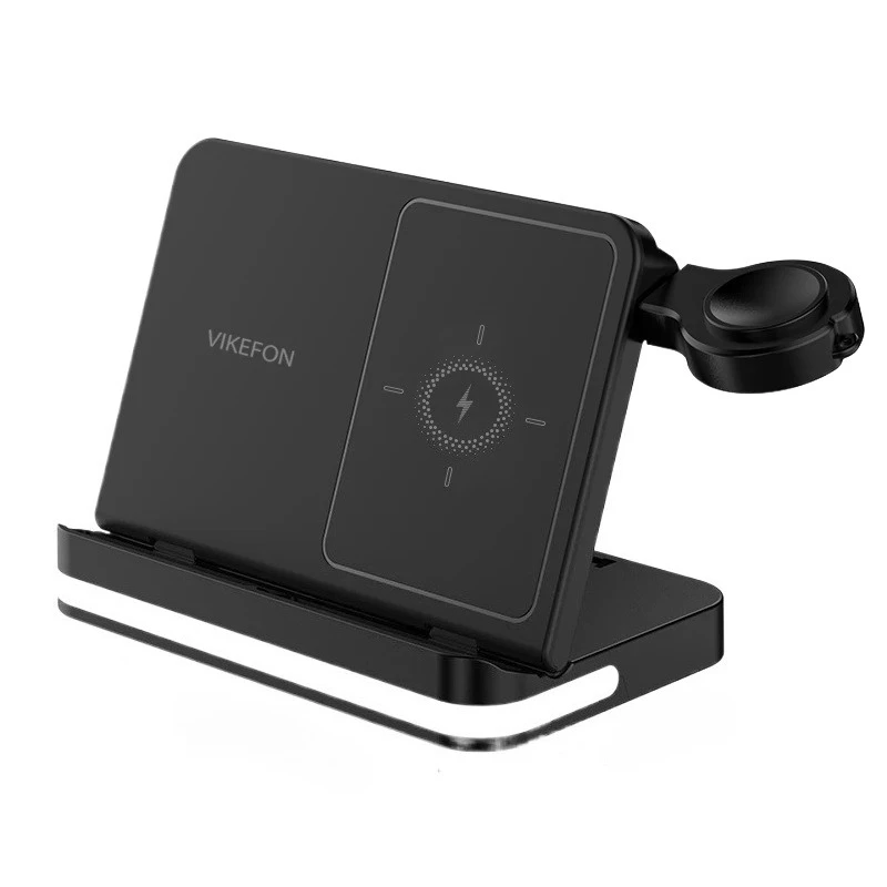 VIKEFON 3 in 1 Foldable Wireless Charger Station for Samsung Z Fold 3 Z Flip S23 S24 Galaxy Watch EarBuds Fast Wireless Charging