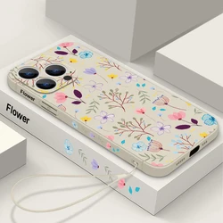Flower Case For iPhone Air 17e 17 16 14 15 Pro Max 13 12 Pro 11 For Magsafe Magnet Wireless Charge Silicone Lanyard Phone Cover