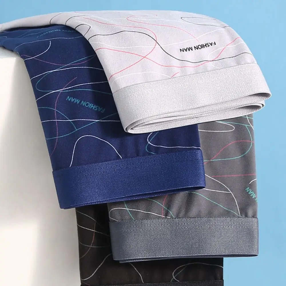 4Pcs Stripe Letter Men's Flat Panties Large Size Mid Waist Sporty Boxers Shorts Underpants Seamless Men's Underwear Gifts