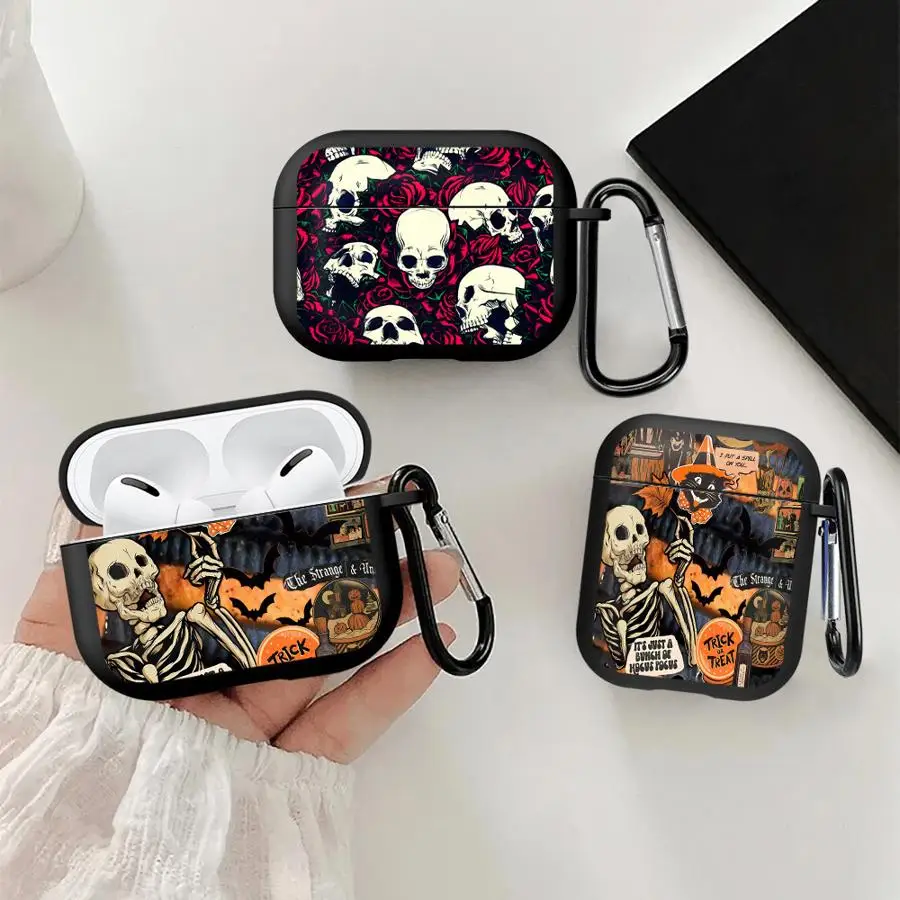 Halloween Skeleton Dark Case For Airpods 5 3 Pro3 Pro 1 4 2 Pro2 Earphone Cases Cover With Hook