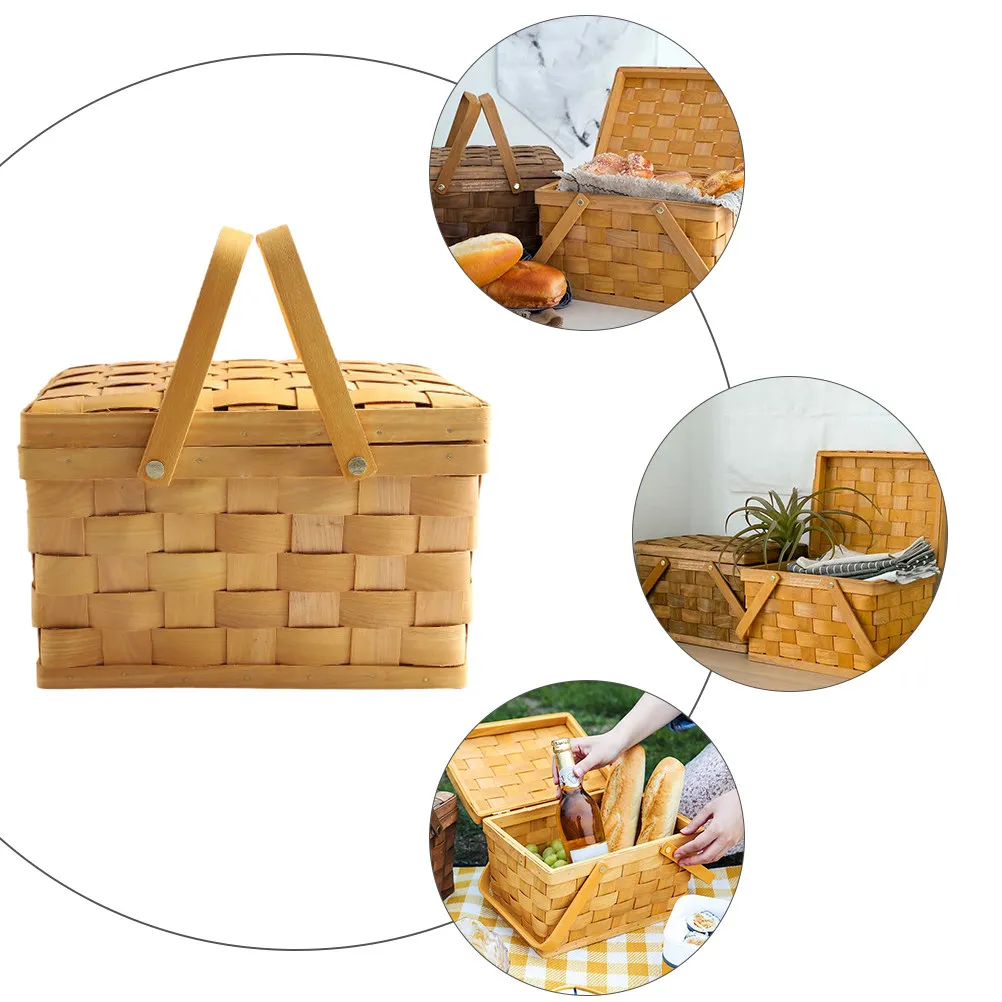 Wicker Woven Picnic Basket Storage Outdoor Halloween Christmas New Year Bread Storage Basket Fruit Storage Basket Wooden view 3