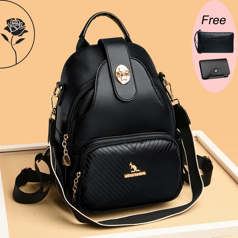 2024 New Women Large Capacity Backpack Purses High Quality Leather School Bags Ladies Travel Bagpack Girls Bookbag Shoulder Bags