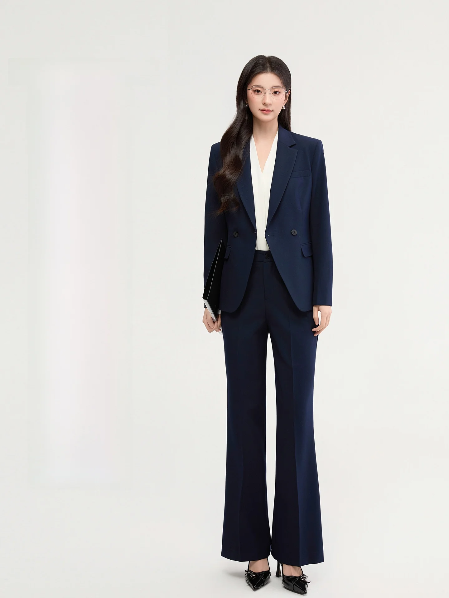 Goodyoung Tailored Blue Suit Women's Graduation Interview Formal Wear Short Size Female Students Postgraduate Examination