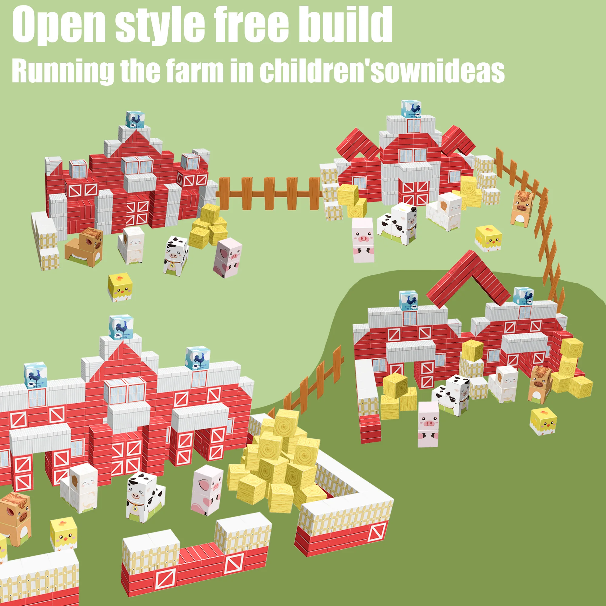 73個の磁気ファームビルディングブロックセット、牧場動物STEMおもちゃ、3～8歳の子供向け、教育納屋&フェンス建設キット、Gi