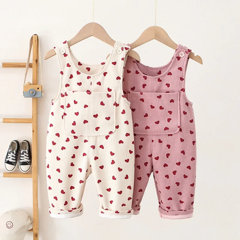 MILANCEL 2024 New Autumn Baby Trousers Toddler Cute Love Overall 1-4T Infant Girls Versatile Loose Corduroy Pants