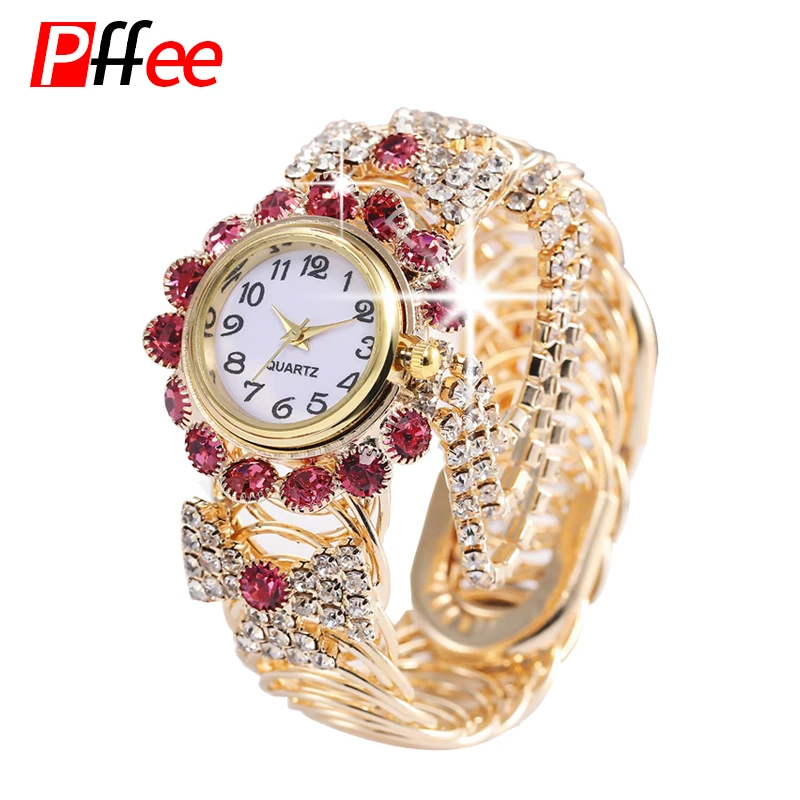 Pffee relógio de luxo pulseira para mulheres diamante relojes de pulsera de cuarzo senhoras relógio montres femmes presente para namorada